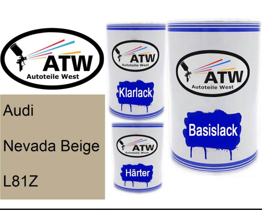 Audi, Nevada Beige, L81Z: 500ml Lackdose + 500ml Klarlack + 250ml Härter - Set, von ATW Autoteile West.